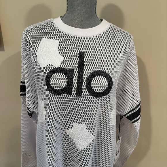 ALO Yoga Sweaters - ALO Yoga White and Black Mesh Long Sleeve Top